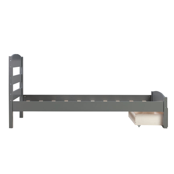 Platform Twin Bed Frame With Storage Drawer And Wood Slat Support No Box Spring Needed, Gray