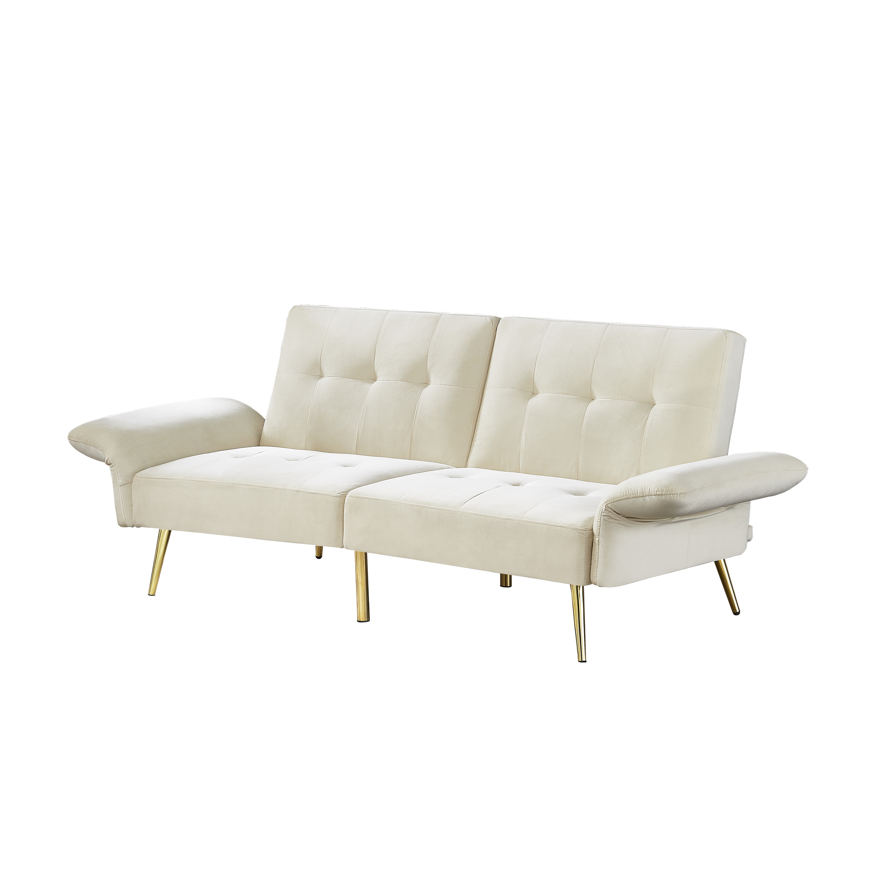 Winforce factory directly supply 280g Italian velvet folding sofa bed, foldable armrests with magazine bags futon, 78inch sleeper sofa, beige velvet - Atlantic Fine Furniture Inc