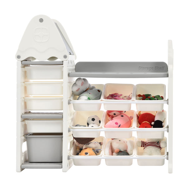 Kids Toy Storage Organizer With 14 Bins, Multi-Functional Nursery Organizer Kids Furniture Set Toy Storage Cabinet Unit With Hdpe Shelf And Bins For Playroom