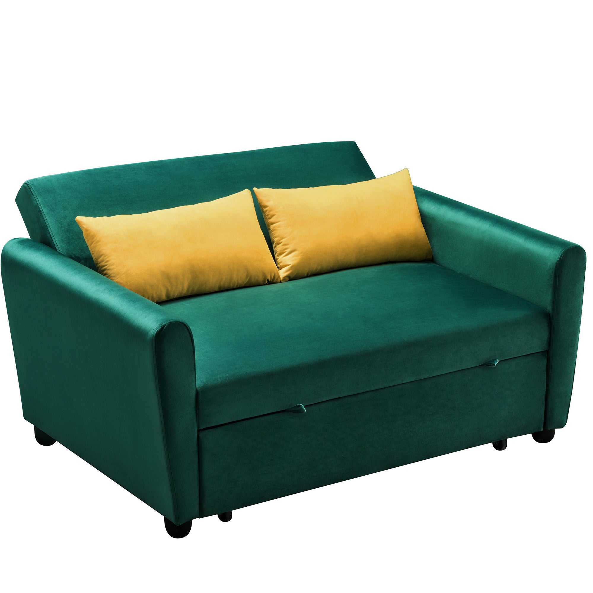 [VIDEO provided]55" Modern Velvet Sofa with Pull-Out Sleeper Bed with 2 Pillows Adjustable Backrest for Small Spaces Green - Atlantic Fine Furniture Inc