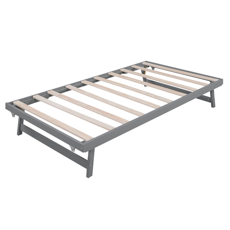 Full Size Platform Bed With Adjustable Trundle, Gray