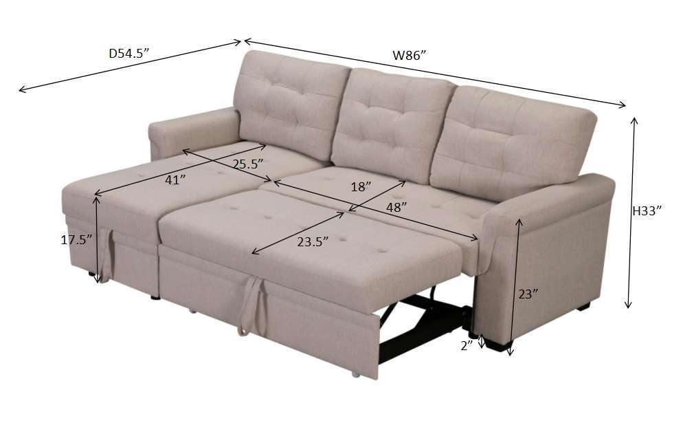 Upholstery Sleeper Sectional Sofa Beige - Atlantic Fine Furniture Inc