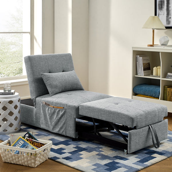 Folding Ottoman Sleeper Sofa Bed, 4 in 1 Function, Work as Ottoman, Chair ,Sofa Bed and Chaise Lounge for Small Space Living, Grey  (44” x 26” x 33”H) - Atlantic Fine Furniture Inc