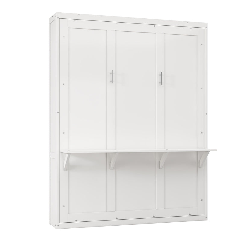 Full Size Murphy Bed, Cabinet Bed Folding Wall Bed With Desk Combo Perfect For Guest Room, Study, Office, White