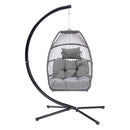 Outdoor Patio Wicker Folding Hanging Chair,Rattan Swing Hammock Egg Chair With C Type Bracket, With Cushion And Pillow - Atlantic Fine Furniture Inc