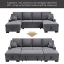 U_STYLE Upholstery Sleeper Sectional Sofa with Double Storage Spaces, 2 Tossing Cushions, Grey - Atlantic Fine Furniture Inc