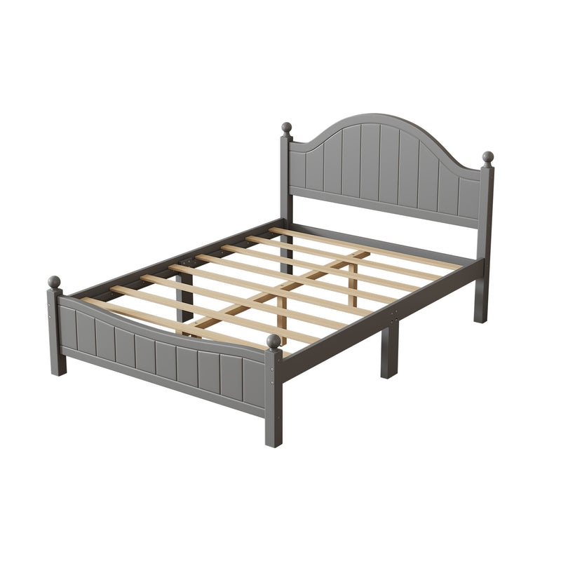 Traditional Concise Style Gray Solid Wood Platform Bed, No Need Box Spring, Full