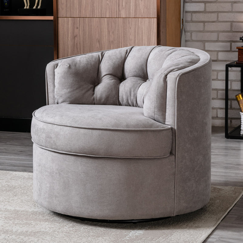 Wide Swivel Barrel Chair - Comfy Tufted Back Accent Round Barrel Chair - Leisure Chair For Living Room - Bedroom - Hotel