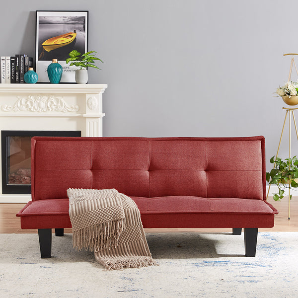 Modern Fabric Futon Sofa Bed , Convertible Folding Futon Sofa Bed Sleeper for Home Living Room .（RED ） - Atlantic Fine Furniture Inc