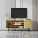 Mid-Century TV Stand for TVs up to 60 Inches, Entertainment Center with Open Storage Shelves & Cabinet, Modern TV Console for Living Room, Rustic Oak. - Atlantic Fine Furniture Inc
