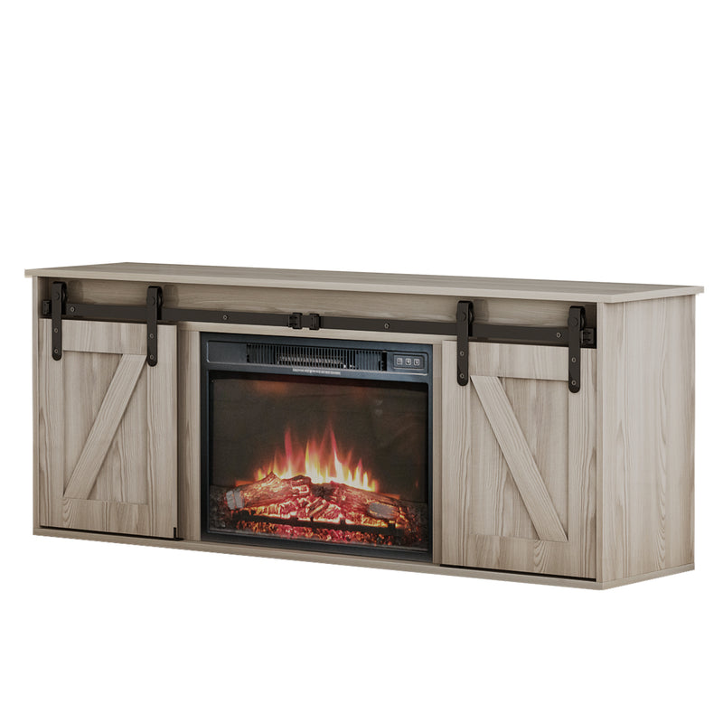 The television cabinet with an electronic fireplace，with Farmhouse Sliding Barn Door ,for TV up to 65 Inch Flat Screen MediaConsoleTable StorageCabinetWood Entertainment CenterSturdycolour：Washed Gray