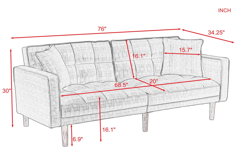 FUTON SLEEPER SOFA WITH 2 PILLOWS LIGHT GREY FABRIC（W223S00032、W223S00583、W223S01339 ） - Atlantic Fine Furniture Inc