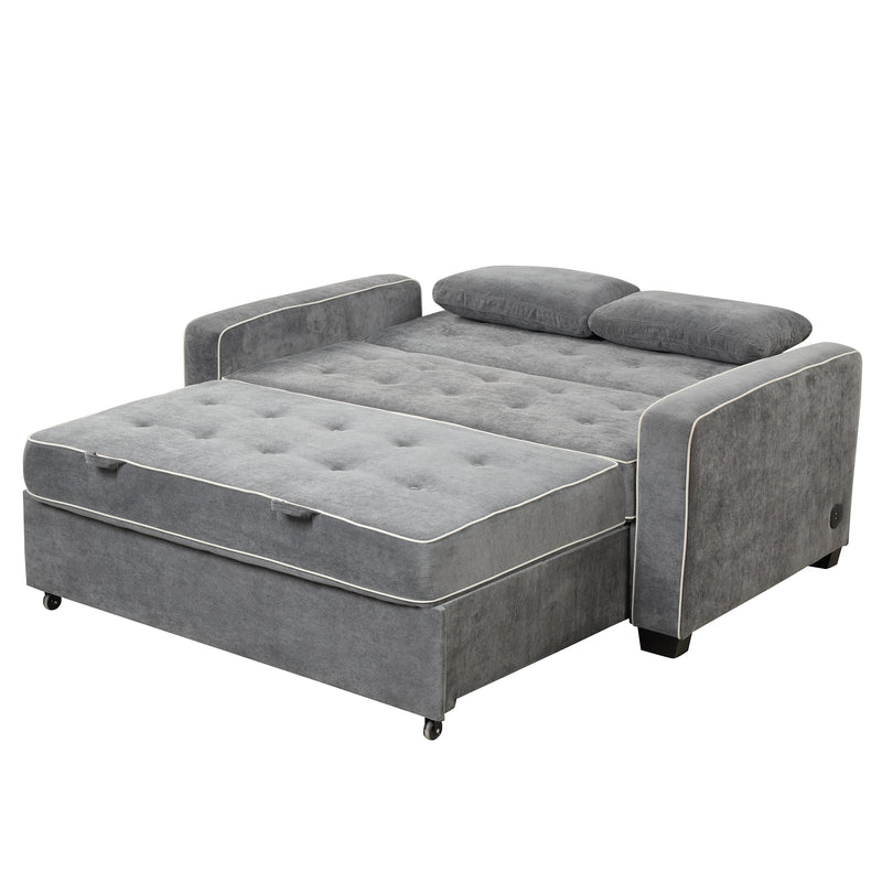 Orisfur. Linen Upholstered Sleeper Bed , Pull Out Sofa Bed Couch attached two throw pillows,Dual USB Charging Port and Adjustable Backrest for Living Room Space - Atlantic Fine Furniture Inc