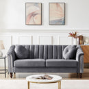 MH Modern Velvet Upholstered Sofa Couch, 3 Seat Tufted Back with Nail Arms, Solid wood Legs, Sleeper Sofa for Living Room, Compact Living Space, Apartment, Bonus Room, Grey - Atlantic Fine Furniture Inc