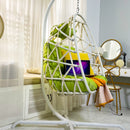 Swing Egg Chair with Stand Indoor Outdoor Wicker Rattan Patio Basket Hanging Chair with C Type bracket , with cushion and pillow,Patio Wicker folding Hanging Chair - Atlantic Fine Furniture Inc