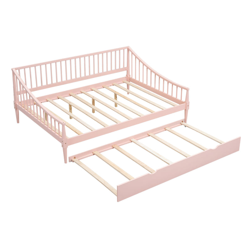 Full Size Daybed With Trundle And Support Legs, Pink