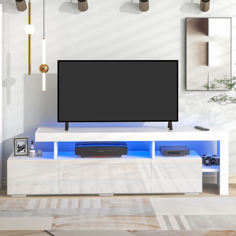 On Trend Modern Style 16 Colored Led Lights TV Cabinet, Uv High Gloss Surface Entertainment Center With Dvd Shelf, Up To 70 Inch Tv, White
