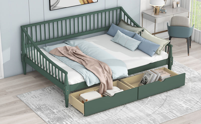 Full Size Daybed With Two Storage Drawers And Support Legs, Green