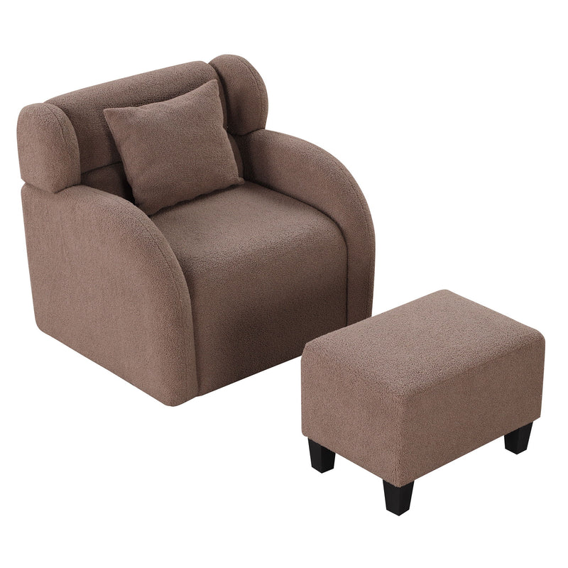 Swivel Accent Chair With Ottoman, Teddy Short Plush Particle Velvet Armchair, 360 Degree Swivel Barrel Chair With Footstool For Living Room, Hotel, Bedroom, Office, Lounge, Brown