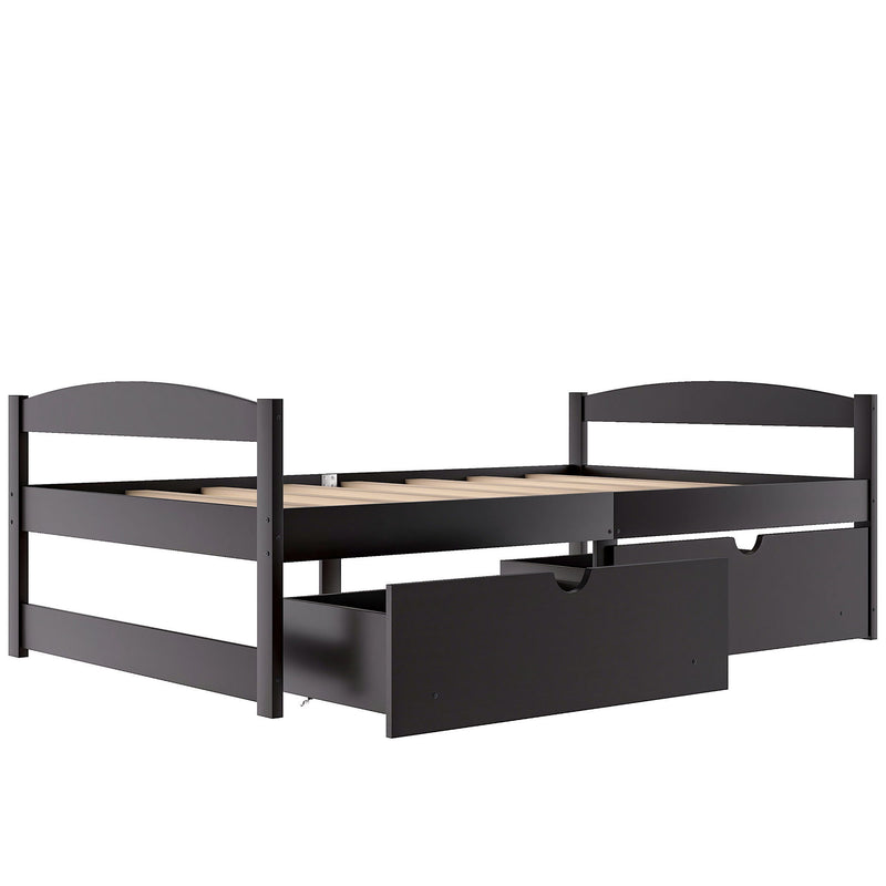 Twin Size Platform Bed, With Two Drawers, Espresso New