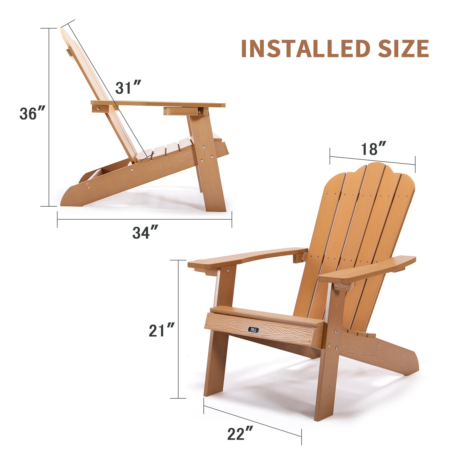 TALE Adirondack Chair Backyard Outdoor Furniture Painted Seating with Cup Holder All-Weather and Fade-Resistant Plastic Wood for Lawn Patio Deck Garden Porch Lawn Furniture Chairs Brown - Atlantic Fine Furniture Inc