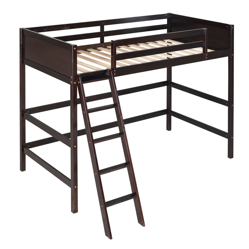 Solid Wood Twin Size Loft Bed With Ladder (Espresso)