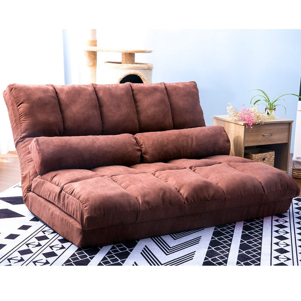 Chaise - Lounge Sofa Chair Floor Couch With Lumbar Cushion - Brown