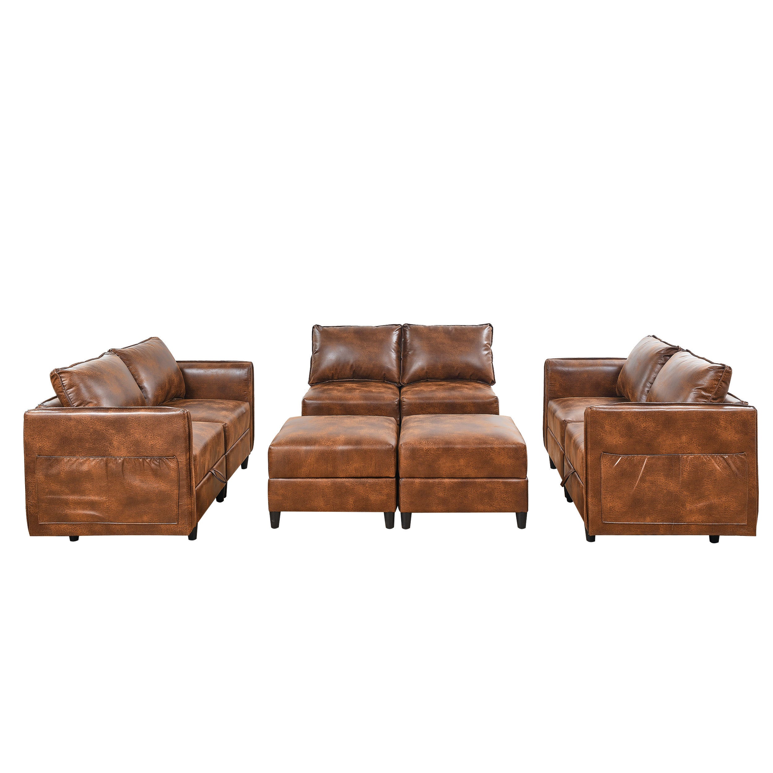 Welike Modular combination sofa L&U type convertible sofa with reversible upholstered storage seat with sleeper sofa brown tech cloth - Atlantic Fine Furniture Inc