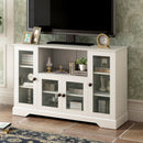 ON-TREND TV Stand for TV up to 60in with 4 Tempered Glass Doors Adjustable Panels Open Style Cabinet, Sideboard for Living room, White (OLD SKU:WF286785AAK) - Atlantic Fine Furniture Inc