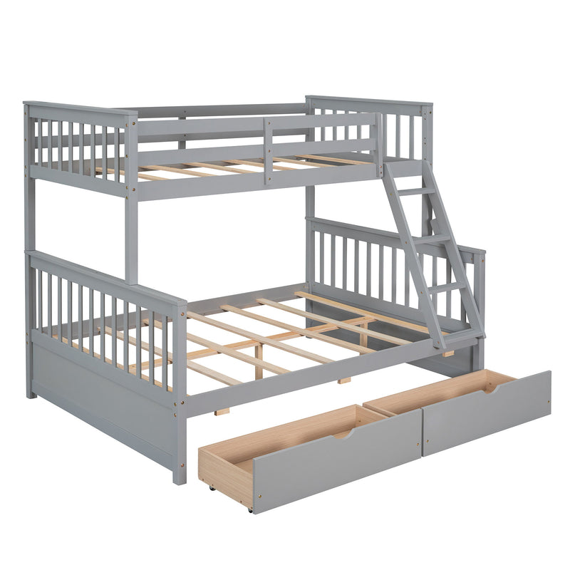 Twin-Over-Full Bunk Bed With Ladders And Two Storage Drawers (Gray)