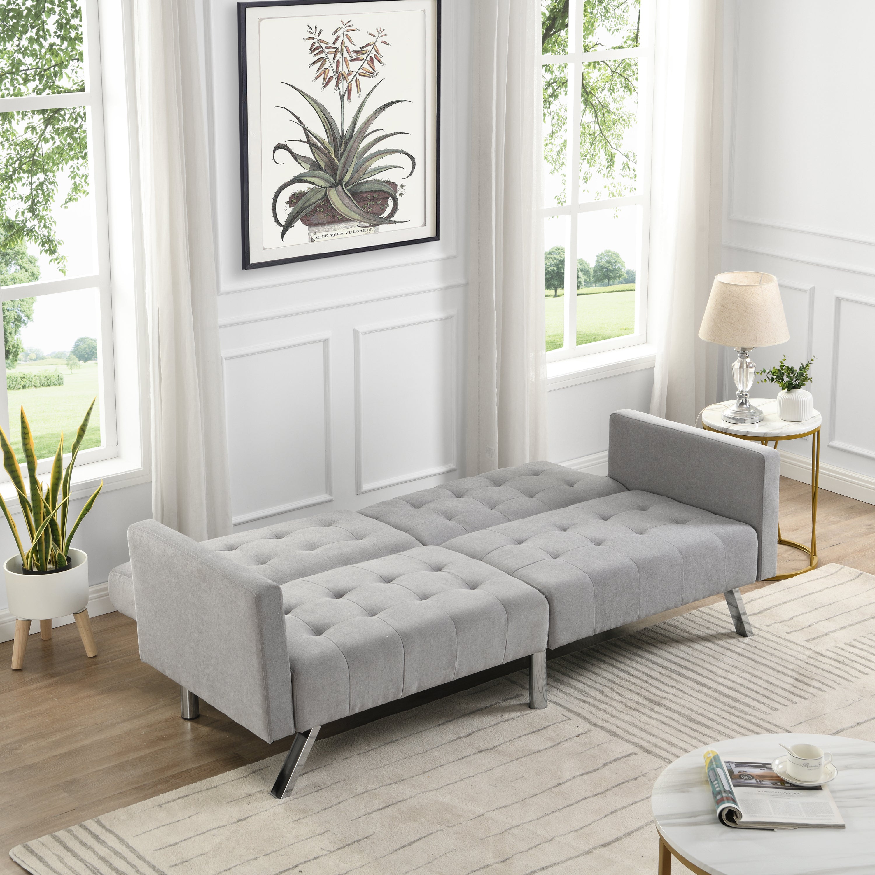 Sofa Bed Convertible Folding Light Grey Lounge Couch Loveseat Sleeper Sofa  Armrests Living Room Bedroom Apartment Reading Room - Atlantic Fine Furniture Inc