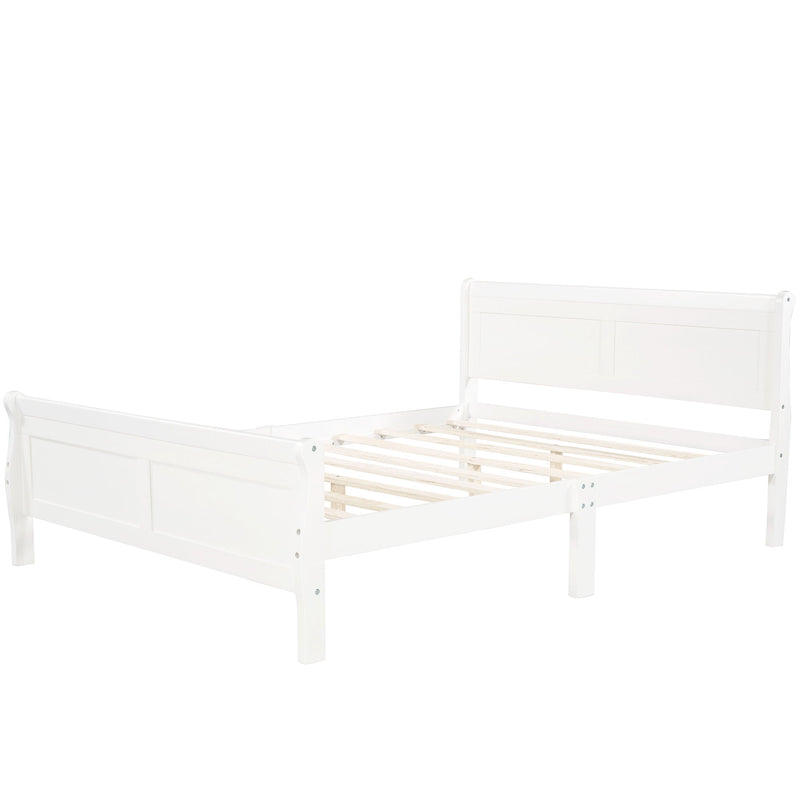 Full Size Wood Platform Bed With Headboard And Wooden Slat Support (White)