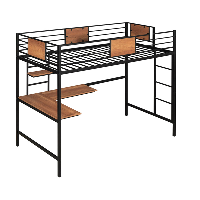 Twin Metal Loft Bed With Desk And Shelve - Black