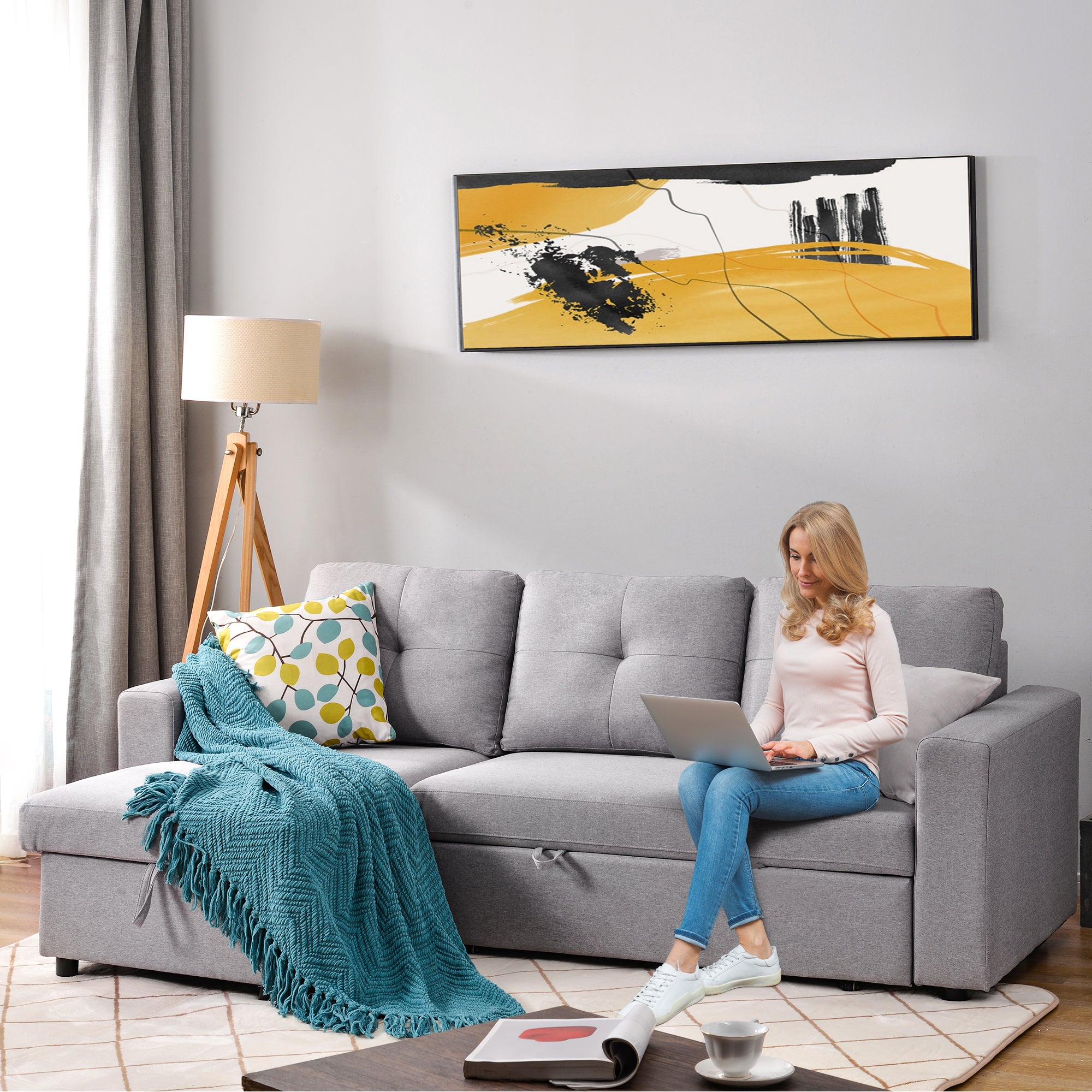 [VIDEO] 90" Reversible Pull out Sleeper L-Shaped Sectional Storage Sofa Bed,Corner sofa-bed with Storage Chaise Left/Right Handed - Atlantic Fine Furniture Inc