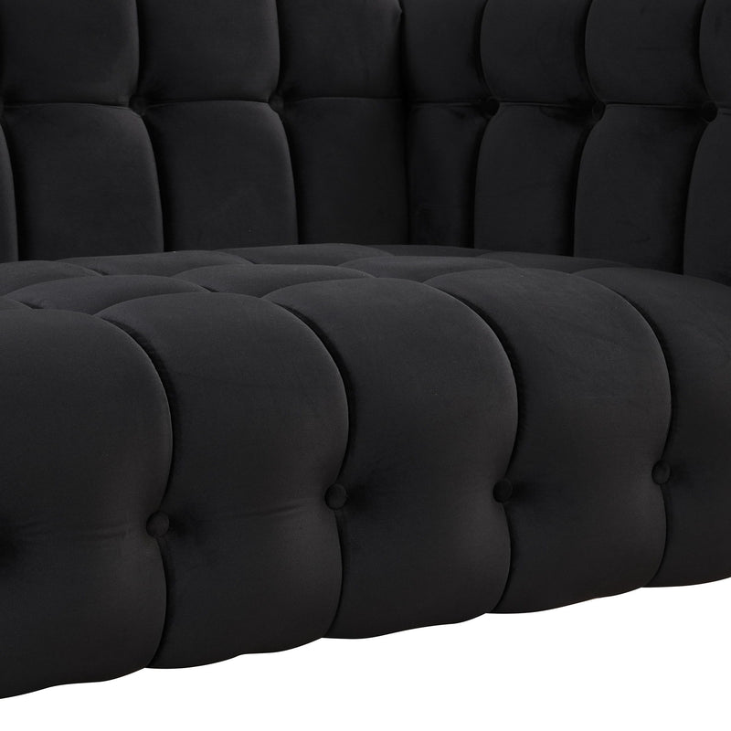 63" Modern Sofa Dutch Fluff Upholstered Sofa With Solid Wood Legs, Buttoned Tufted Backrest, Black