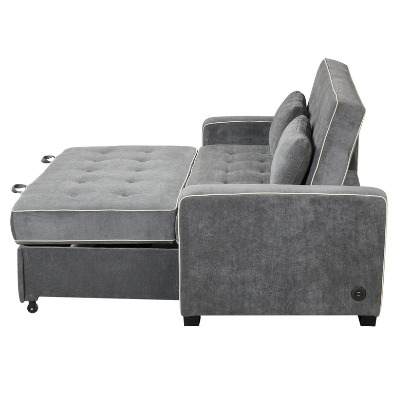 Orisfur. Linen Upholstered Sleeper Bed , Pull Out Sofa Bed Couch attached two throw pillows,Dual USB Charging Port and Adjustable Backrest for Living Room Space - Atlantic Fine Furniture Inc