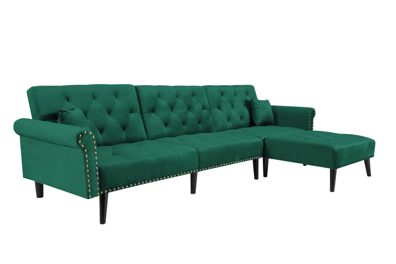 Convertible Sofa bed sleeper Green velvet  (same as W223S01594。Size difference, See Details in page.)