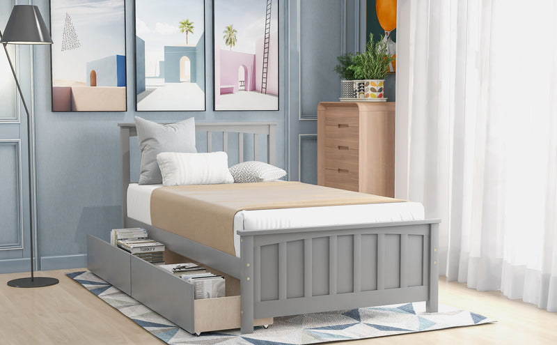 Twin Size Platform Bed With Two Drawers, Gray