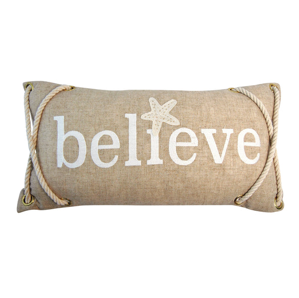 Believe Coastal Word Pillow - Indoor Cotton