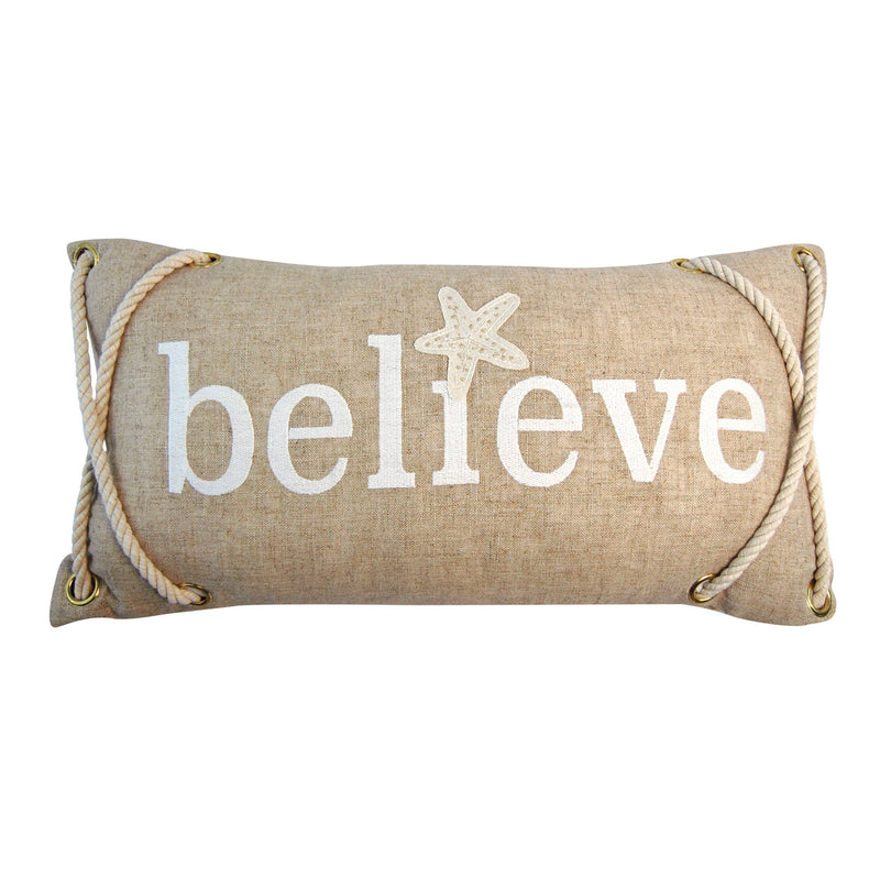 Believe Coastal Word Pillow - Indoor Cotton