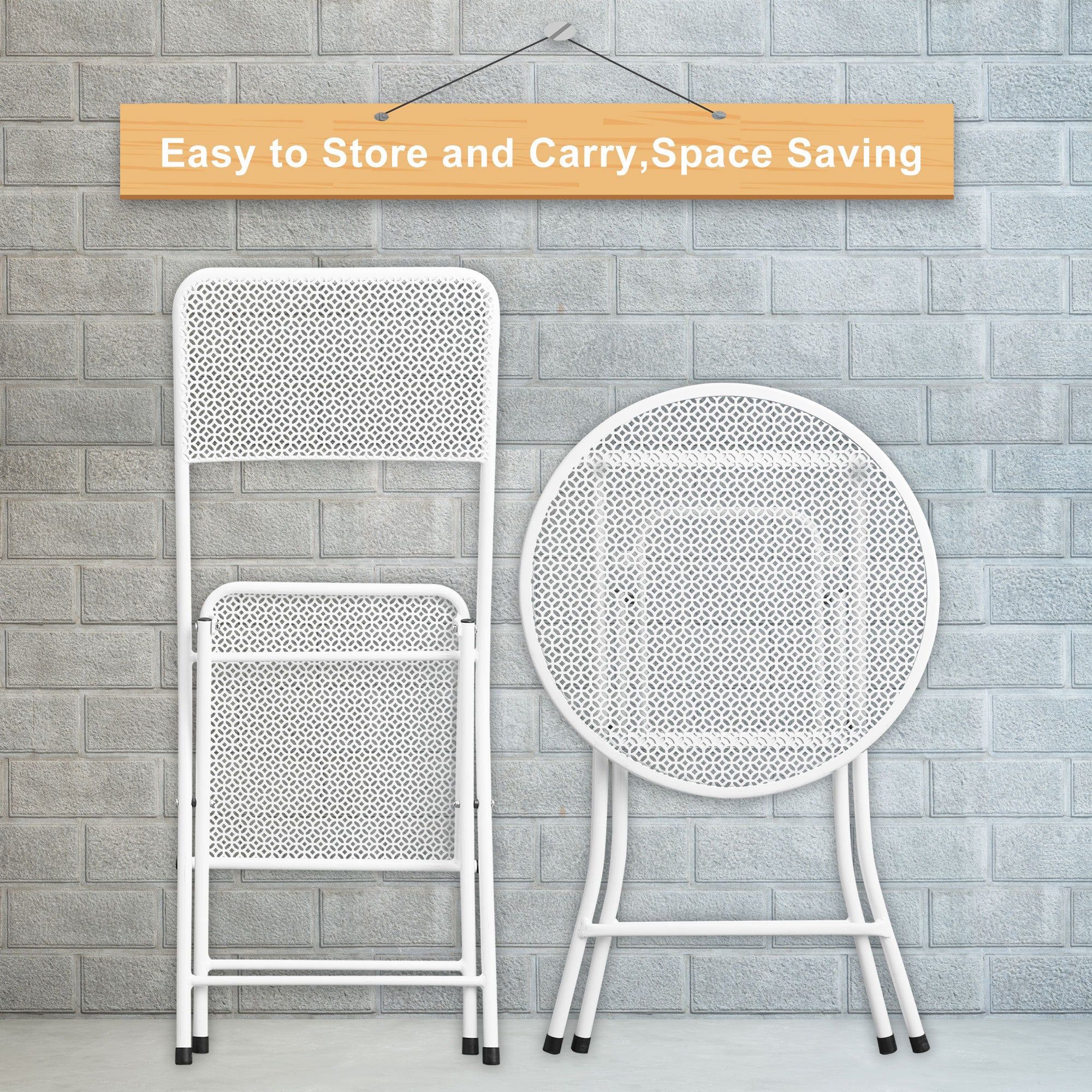 Premium Steel Patio Bistro Set, Folding Outdoor Patio Furniture Sets, 3 Piece Patio Set of Foldable Patio Table and Chairs - Atlantic Fine Furniture Inc