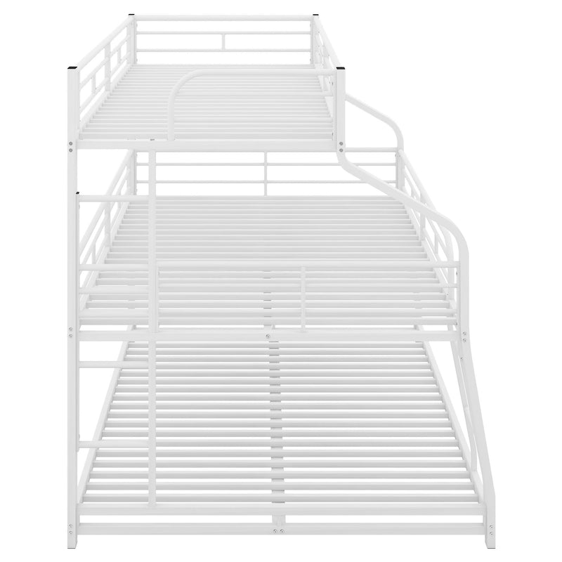 Twin Xl/Full Xl/Queen Triple Bunk Bed With Long And Short Ladder And Full Length Guardrails, White