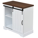 Bathroom Storage Cabinet, Freestanding Accent Cabinet, Sliding Barn Door, Thick Top, Adjustable Shelf, White and Brown - Atlantic Fine Furniture Inc