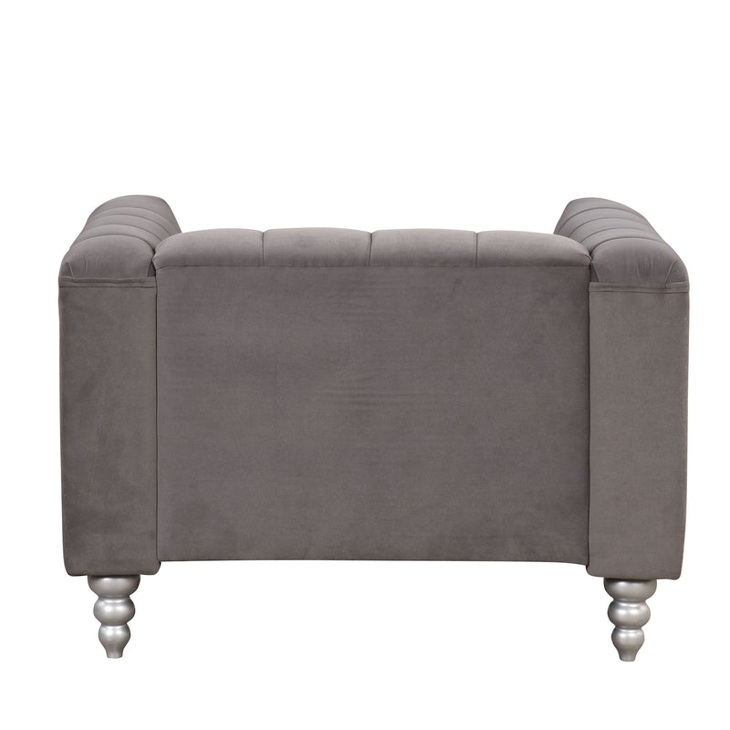 42" Modern Sofa Dutch Fluff Upholstered Sofa With Solid Wood Legs, Buttoned Tufted Backrest, Gray