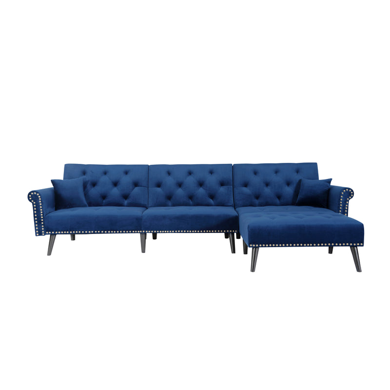 Convertible Sofa bed sleeper BLUE velvet (same as W223S00871、W223S01591。Size difference, See Details in page.) - Atlantic Fine Furniture Inc