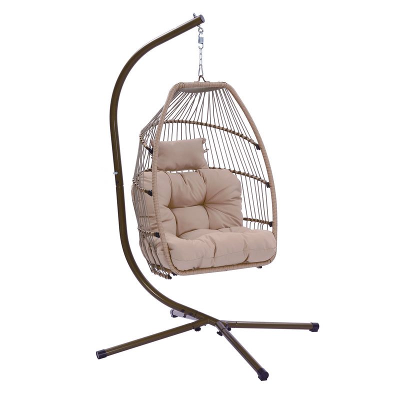 Outdoor Patio Wicker Folding Hanging Chair,Rattan Swing Hammock Egg Chair With Cushion And Pillow - Atlantic Fine Furniture Inc