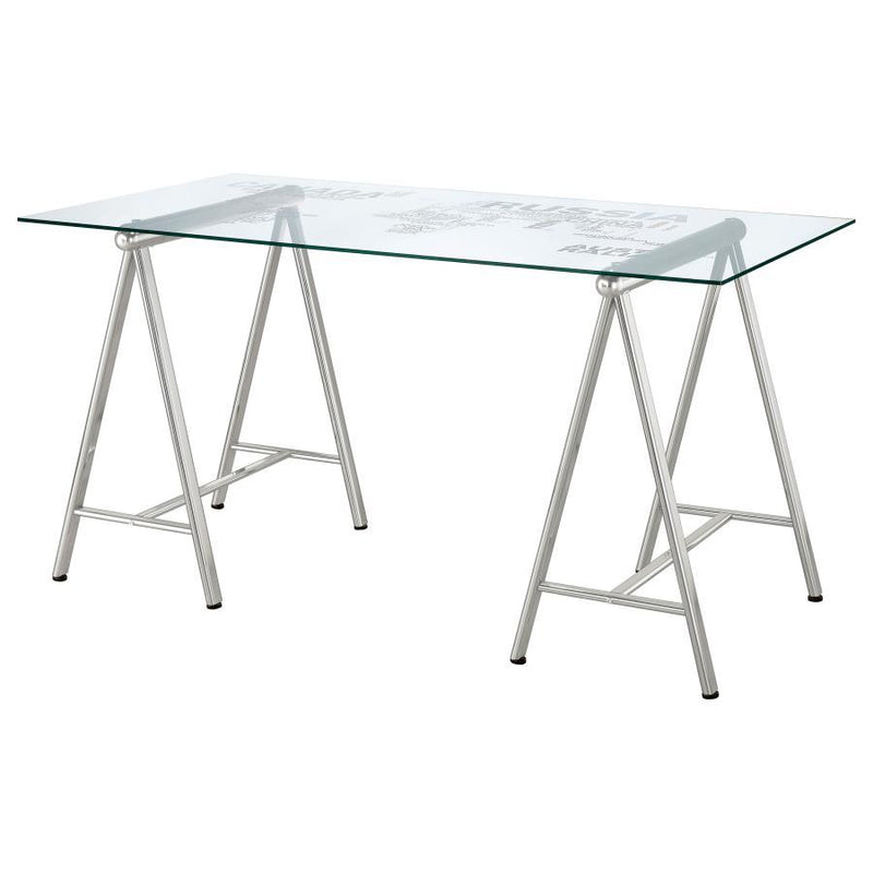 Patton - World Map Writing Desk - Nickel And Printed Clear