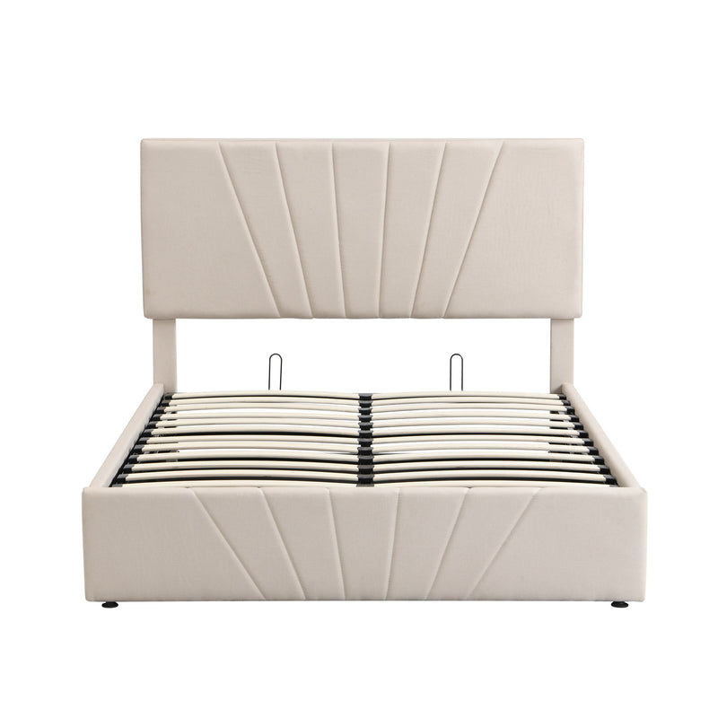 Full Size Upholstered Platform Bed With A Hydraulic Storage System Beige
