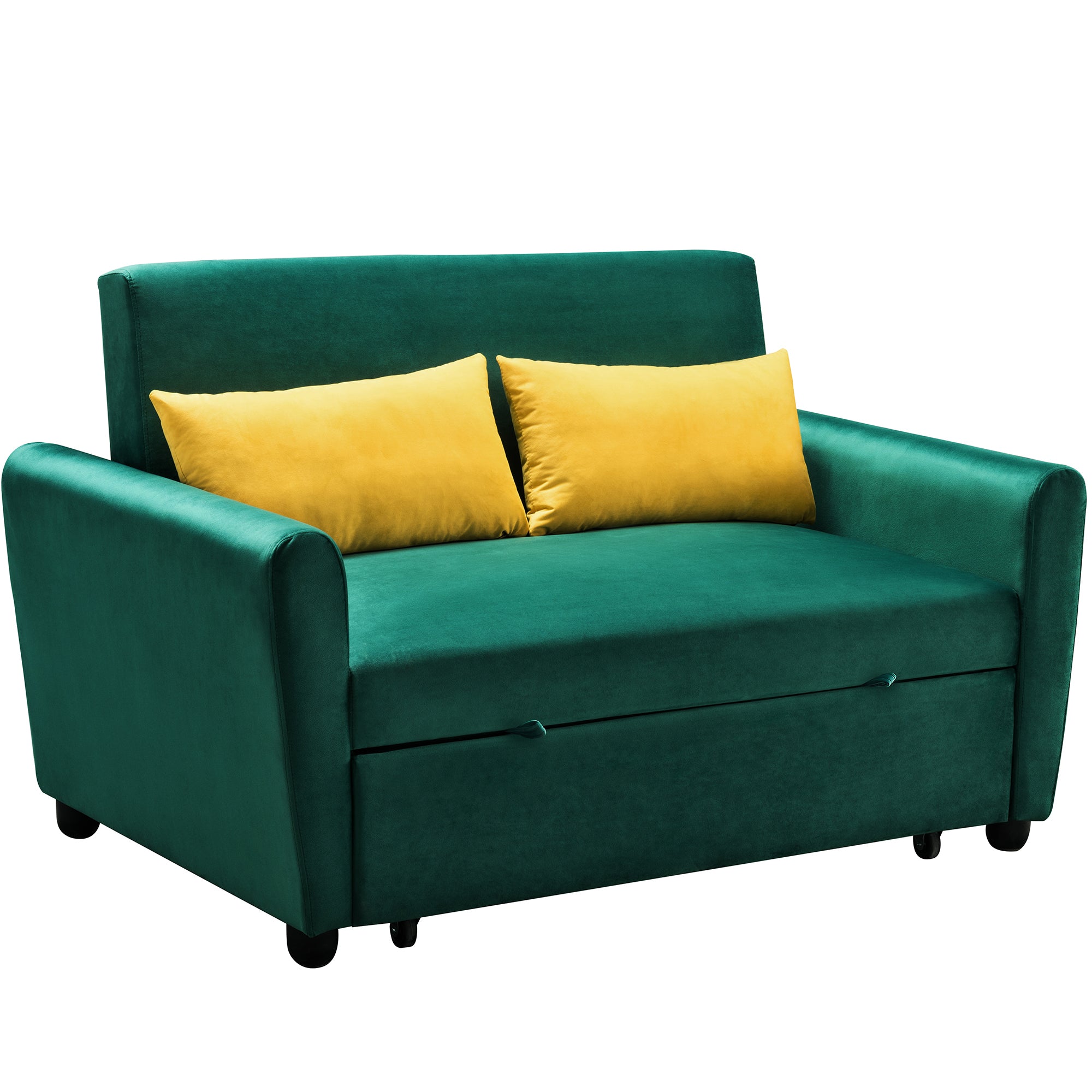 [VIDEO provided]55" Modern Velvet Sofa with Pull-Out Sleeper Bed with 2 Pillows Adjustable Backrest for Small Spaces Green - Atlantic Fine Furniture Inc
