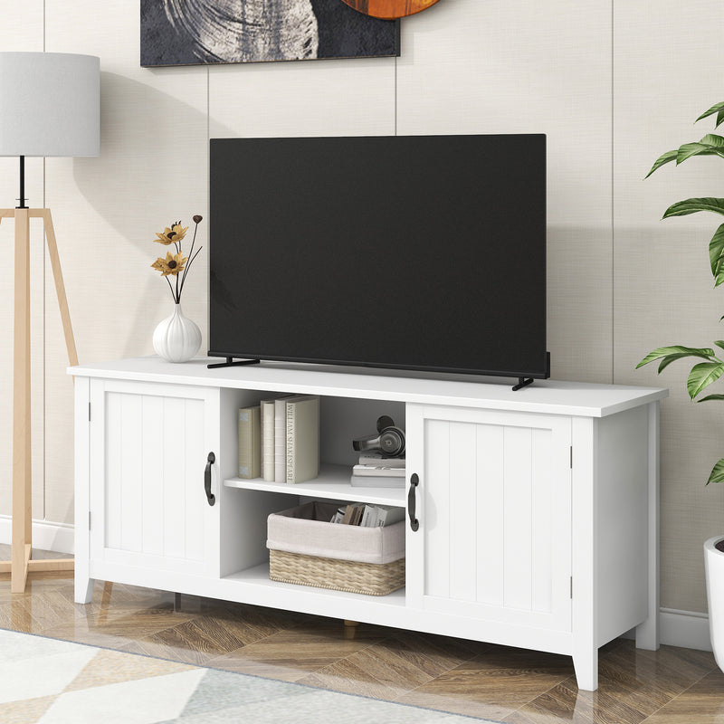 U-Can TV Stand for TV up to 60in with 2  Doors Adjustable Panels Open Style Cabinet, Sideboard for Living room, White